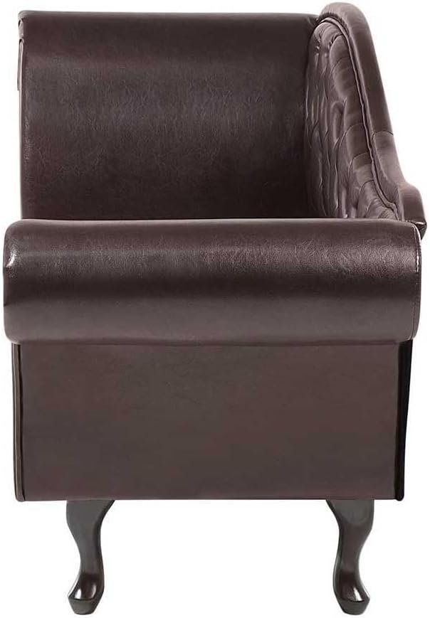 Chesterfield Brown Faux Leather Chaise Lounge - Elegant Upholstered Chaise Lounge Chair, Custom Design for Living or Bedroom - Image 4