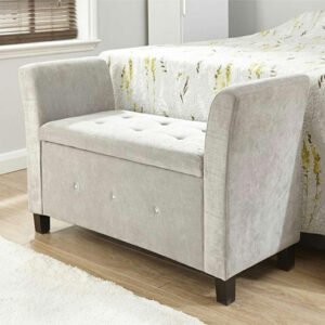 Chenille Storage Window Bench - Upholstered Ottoman or Bench, Multi-Purpose Seating for Living Room or Bedroom