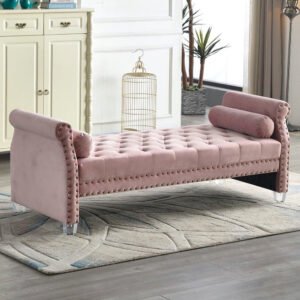 Arm Velvet Tufted Upholstered Bench - Upholstered Ottoman or Bench, Multi-Purpose Seating for Living Room or Bedroom