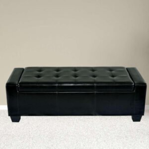 Black Faux Leather Ottoman Bench - Upholstered Ottoman or Bench, Multi-Purpose Seating for Living Room or Bedroom