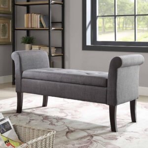 Ivy Charcoal Storage Bench - Upholstered Ottoman or Bench, Multi-Purpose Seating for Living Room or Bedroom