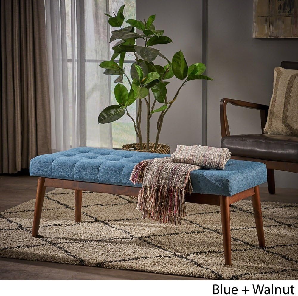 Mid Century Tufted Fabric Ottoman Bench - Upholstered Ottoman or Bench, Multi-Purpose Seating for Living Room or Bedroom - Image 3