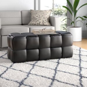 Rectangle Standard Ottoman in PVC - Upholstered Ottoman or Bench, Multi-Purpose Seating for Living Room or Bedroom