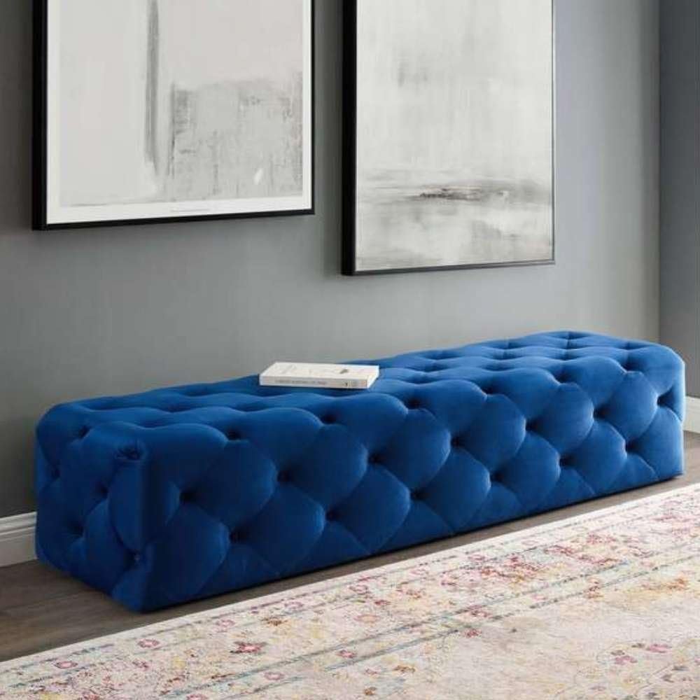 Anthem Button Tufted Entryway Bench - Upholstered Ottoman or Bench, Multi-Purpose Seating for Living Room or Bedroom
