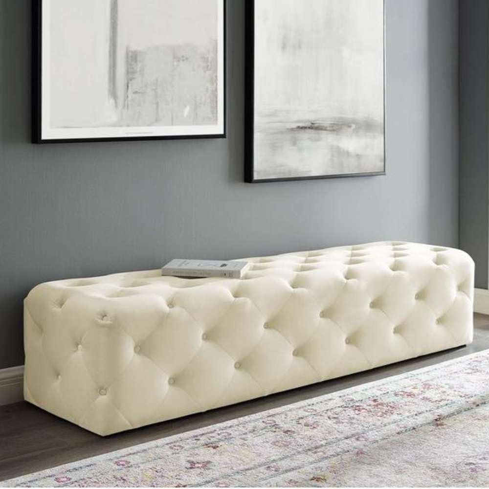Anthem Button Tufted Entryway Bench - Upholstered Ottoman or Bench, Multi-Purpose Seating for Living Room or Bedroom - Image 3