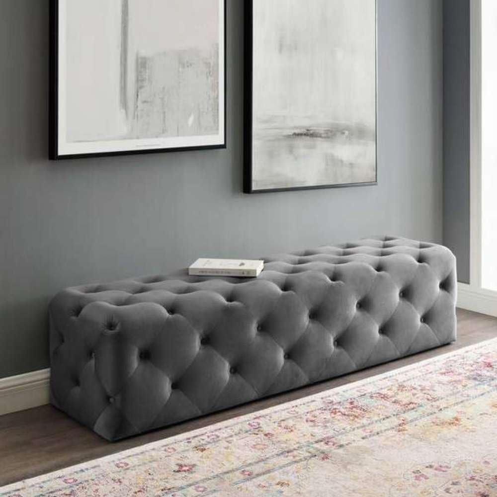 Anthem Button Tufted Entryway Bench - Upholstered Ottoman or Bench, Multi-Purpose Seating for Living Room or Bedroom - Image 4