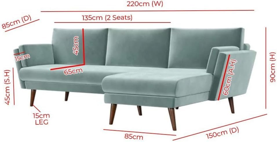Mint Green Velvet L Shaped Sofa - Right Hand Facing Kustom Deco - Customizable Sectional Sofa for Living Room, Premium Upholstery, L-Shape Design - Image 2