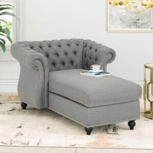 Kustom Deco Tufted Rolled Arms Chaise Lounge - Elegant Upholstered Chaise Lounge Chair, Custom Design for Living or Bedroom