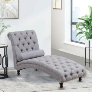 Chesterfield Tufted Nailhead Armless Chaise Lounge - Elegant Upholstered Chaise Lounge Chair, Custom Design for Living or Bedroom