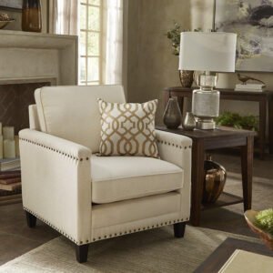 Hersfeld Ivory Fabric Chair with Nailhead Trim - Stylish Upholstered Accent Chair, Custom Design for Living Room or Office