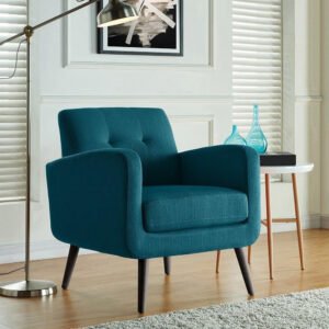 Mid-century Peacock Blue Linen Arm Chair - Stylish Upholstered Accent Chair, Custom Design for Living Room or Office
