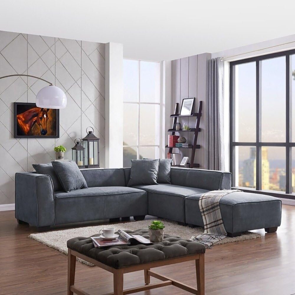 L Shaped Sectional sofa with Ottoman - Customizable Sectional Sofa for Living Room, Premium Upholstery, L-Shape Design