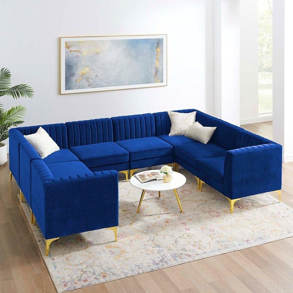 Valencia Channel Tufted Velvet 8 Seater Sectional Sofa - Customizable Sectional Sofa for Living Room, Premium Upholstery, L-Shape Design