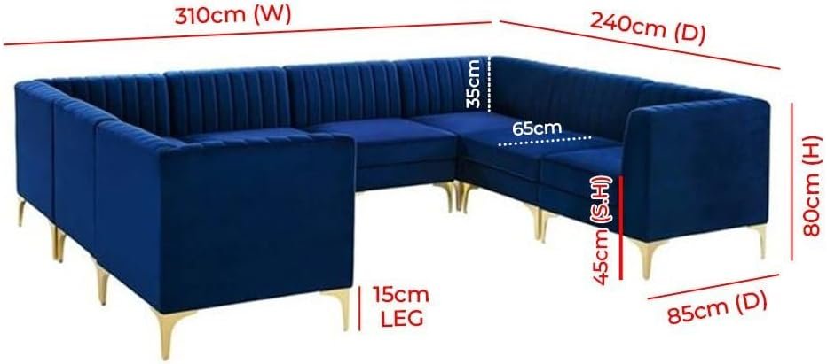 Valencia Channel Tufted Velvet 8 Seater Sectional Sofa - Customizable Sectional Sofa for Living Room, Premium Upholstery, L-Shape Design - Image 2