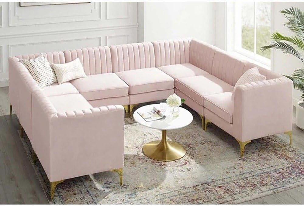 Valencia Channel Tufted Velvet 8 Seater Sectional Sofa - Customizable Sectional Sofa for Living Room, Premium Upholstery, L-Shape Design - Image 3