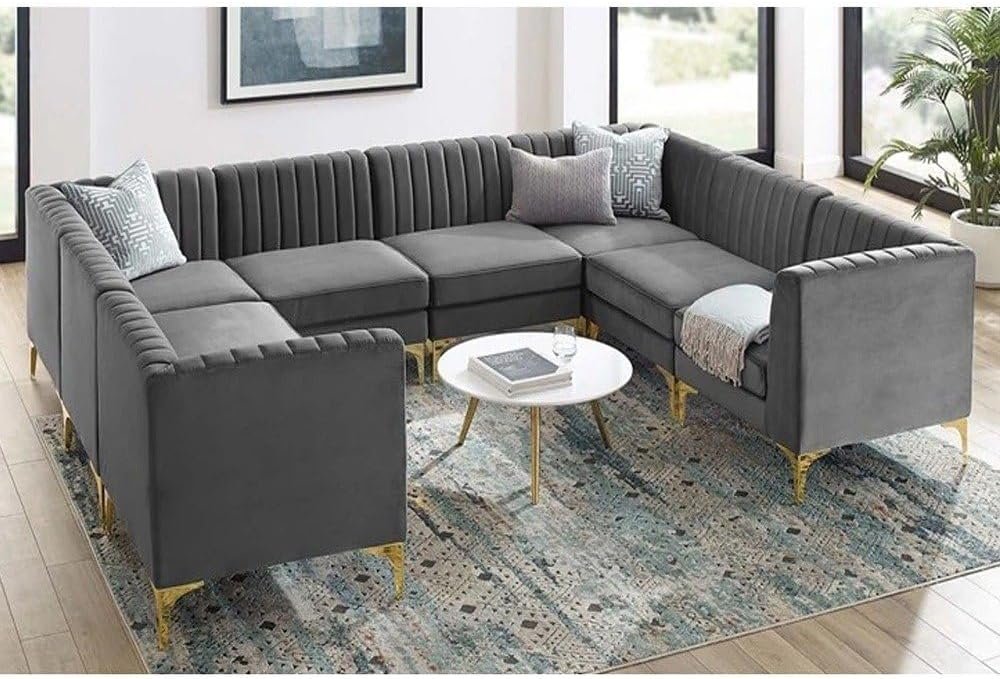 Valencia Channel Tufted Velvet 8 Seater Sectional Sofa - Customizable Sectional Sofa for Living Room, Premium Upholstery, L-Shape Design - Image 5