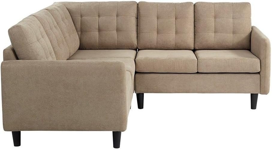 Rivers Khaki Velvet Sectional Beige Sofa - Customizable Sectional Sofa for Living Room, Premium Upholstery, L-Shape Design - Image 3