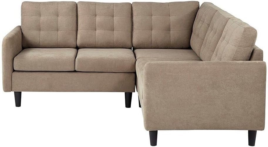 Rivers Khaki Velvet Sectional Beige Sofa - Customizable Sectional Sofa for Living Room, Premium Upholstery, L-Shape Design - Image 4