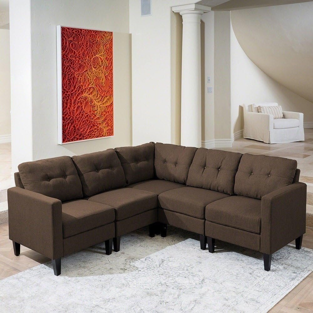 Emmie Mid-century Modern 5-Seater Sectional Sofa Set - Customizable Sectional Sofa for Living Room, Premium Upholstery, L-Shape Design - Image 4