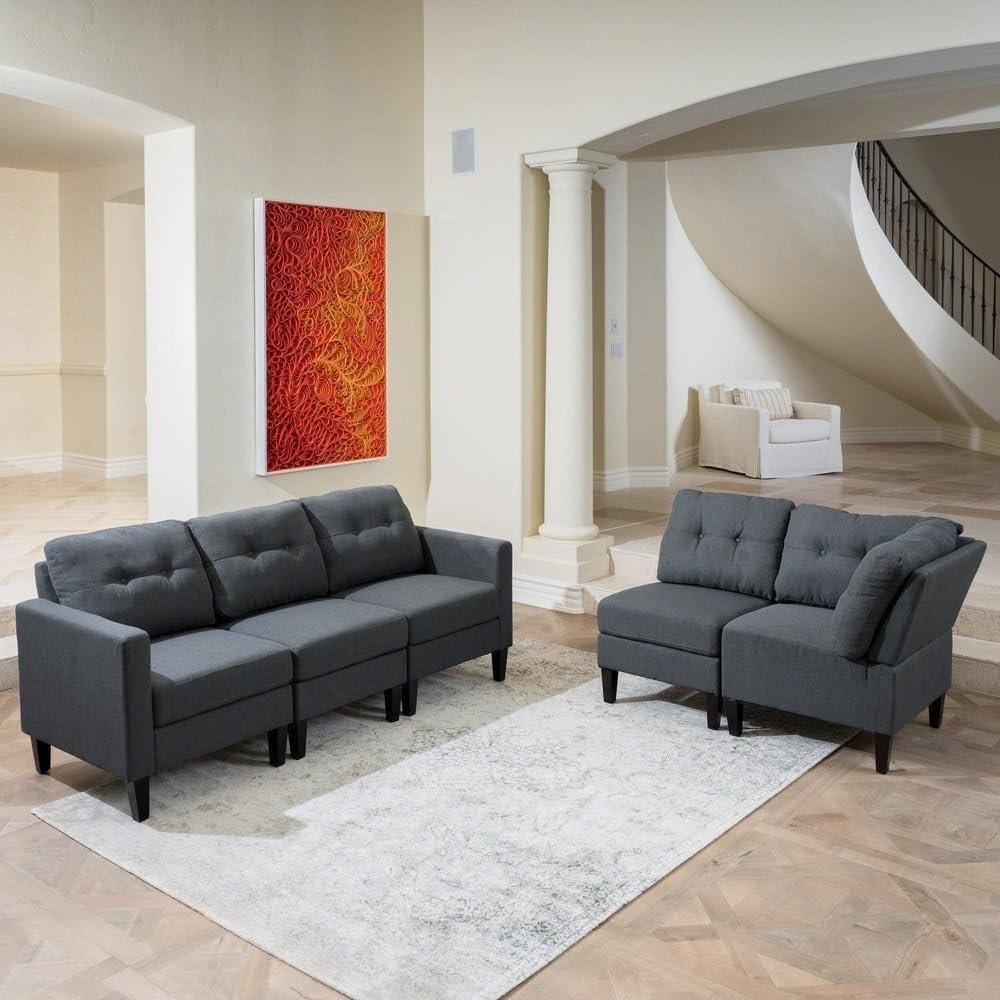 Emmie Mid-century Modern 5-Seater Sectional Sofa Set - Customizable Sectional Sofa for Living Room, Premium Upholstery, L-Shape Design - Image 5
