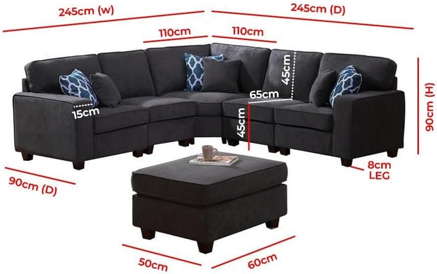 Gray Woven 6-Seater Modular Sectional Sofa with Ottoman - Customizable Sectional Sofa for Living Room, Premium Upholstery, L-Shape Design - Image 2