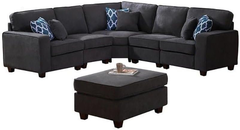 Gray Woven 6-Seater Modular Sectional Sofa with Ottoman - Customizable Sectional Sofa for Living Room, Premium Upholstery, L-Shape Design - Image 4