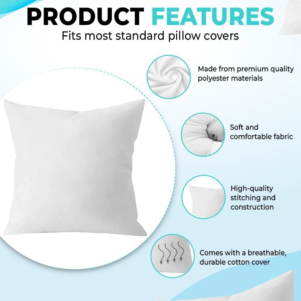 KUSTOMDECO Outlet Set of 2 – 100% Polyester Premium Quality Hotel Throw Cushion Inserts, Soft & Lightweight Decorative Pillow Fillers for Sofa, Couch, Bed, and Living Room Use (50x50 cm) - Image 5