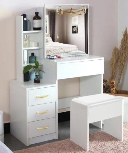 Dressing Table with Sliding Mirror & Storage shelve - Elegant Dressing Table with Mirror & Storage, Customizable Finish