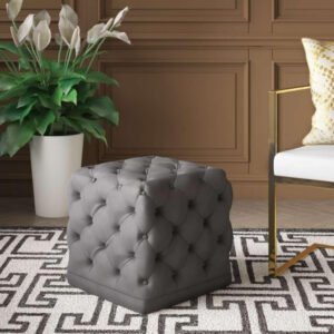 Wide Velvet Tufted Square Ottoman - Upholstered Ottoman or Bench, Multi-Purpose Seating for Living Room or Bedroom