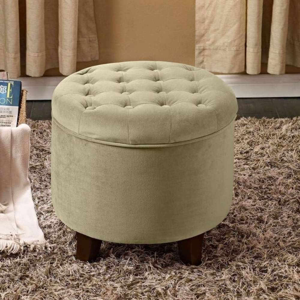 Carson Round Button-Tufted Ottoman - Upholstered Ottoman or Bench, Multi-Purpose Seating for Living Room or Bedroom - Image 2