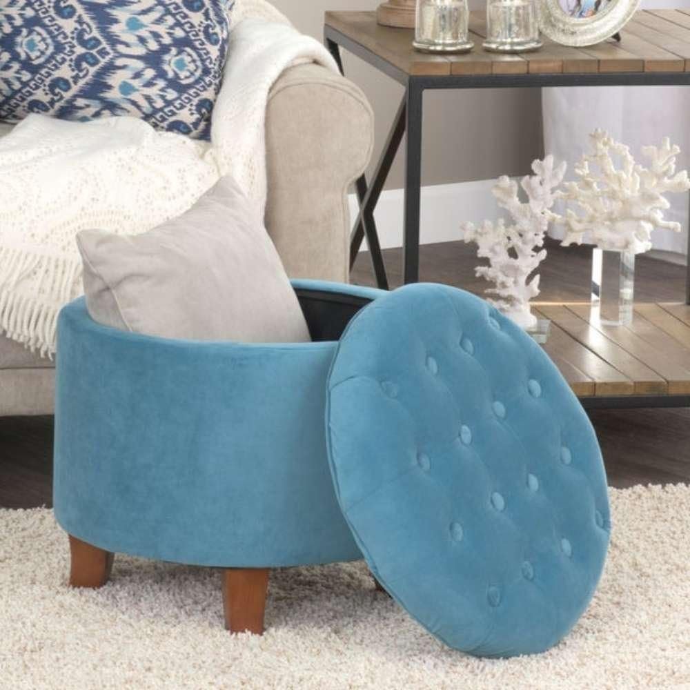 Carson Round Button-Tufted Ottoman - Upholstered Ottoman or Bench, Multi-Purpose Seating for Living Room or Bedroom - Image 4