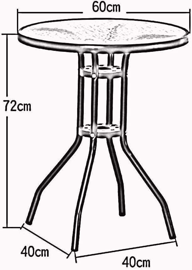 Outdoor Patio Side Table with Glass Top, Round 60 cm, Brown Metal Frame (White) - Image 3