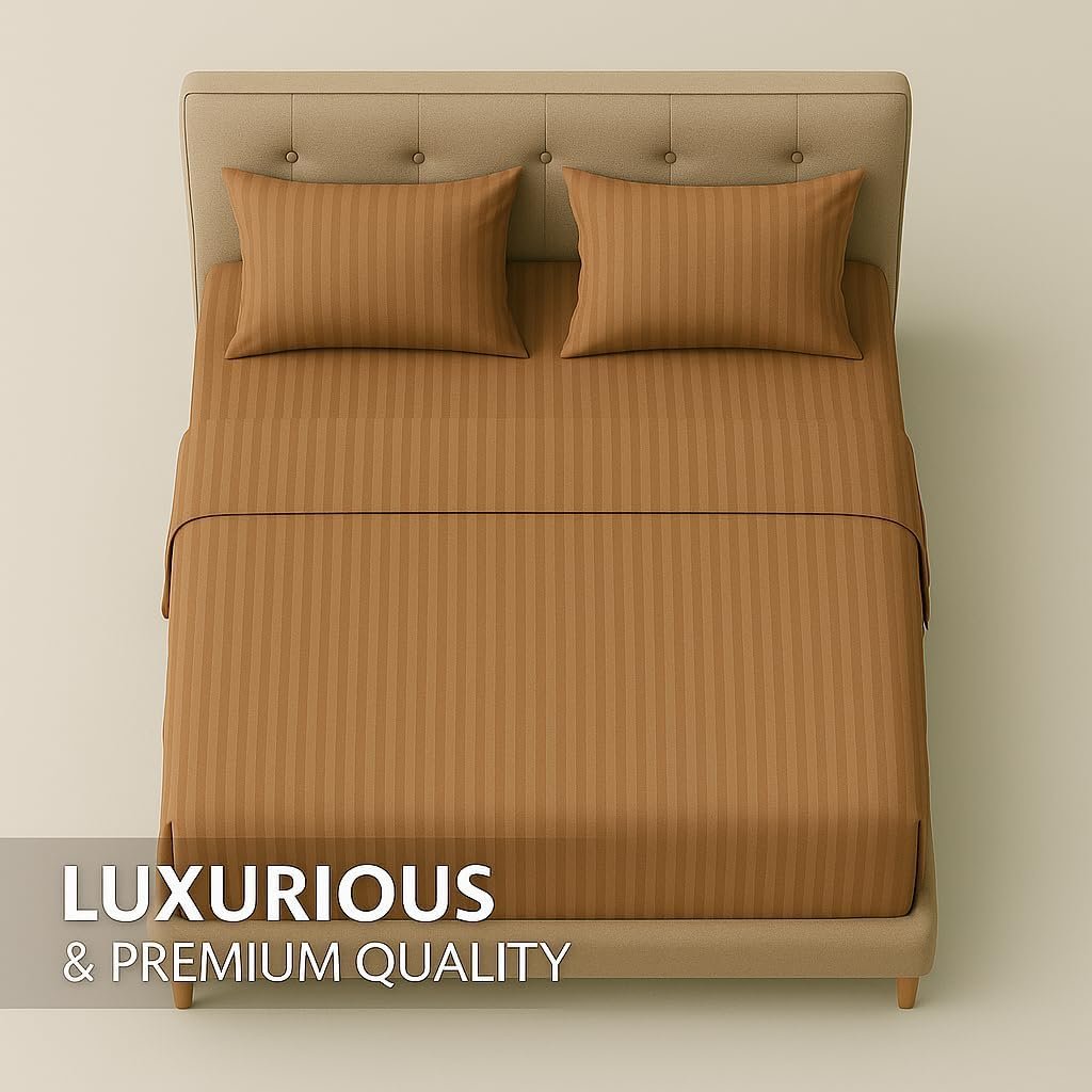 KUSTOMDECO Outlet Striped Microfiber Fitted Sheet Set – Queen 150x200 cm – Brown Color – 1 Fitted Sheet & 2 Pillowcases (50x75 cm) – Deep Pocket, Soft, Durable, Wrinkle-Resistant Bedding Set - Image 3