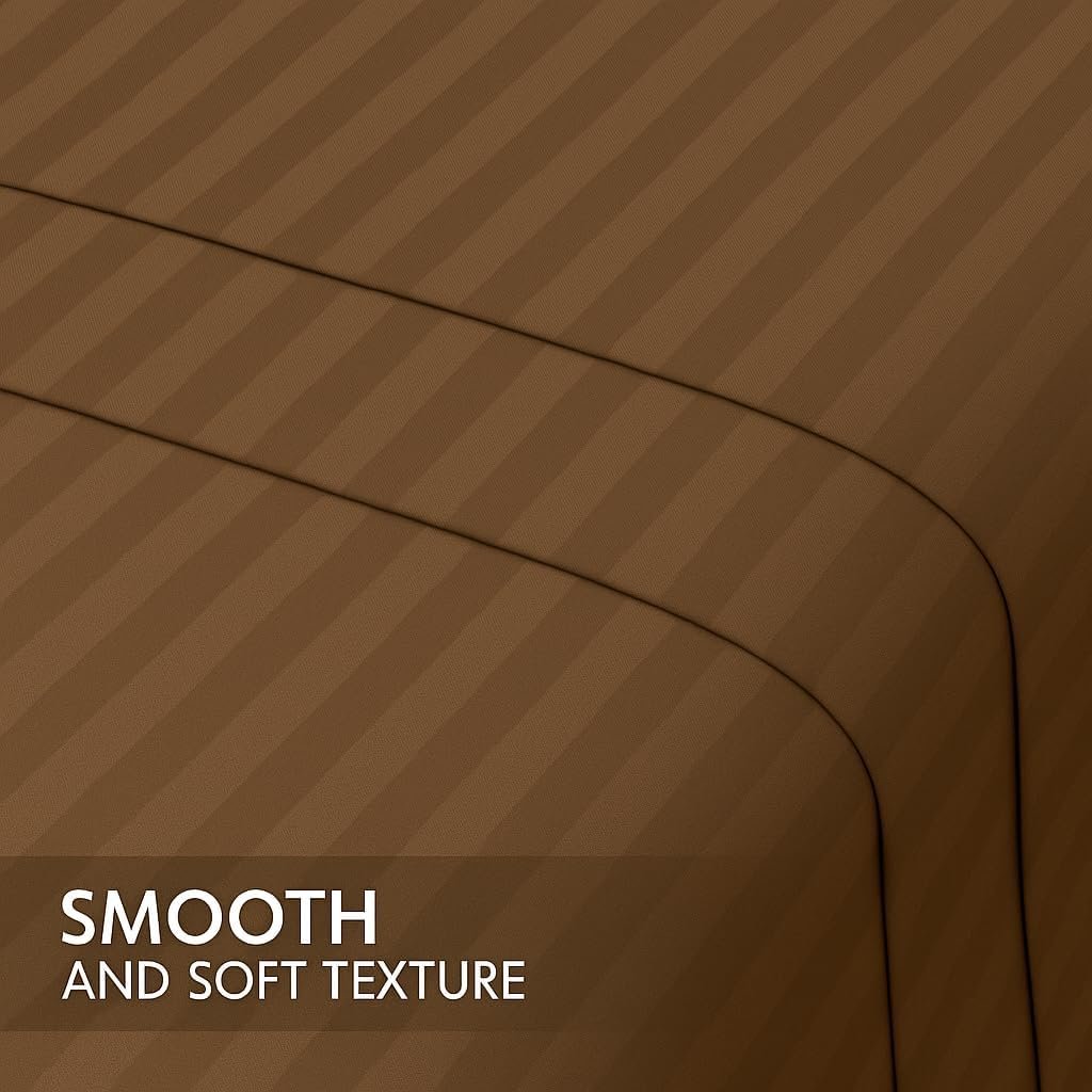 KUSTOMDECO Outlet Striped Microfiber Fitted Sheet Set – Queen 150x200 cm – Brown Color – 1 Fitted Sheet & 2 Pillowcases (50x75 cm) – Deep Pocket, Soft, Durable, Wrinkle-Resistant Bedding Set - Image 6
