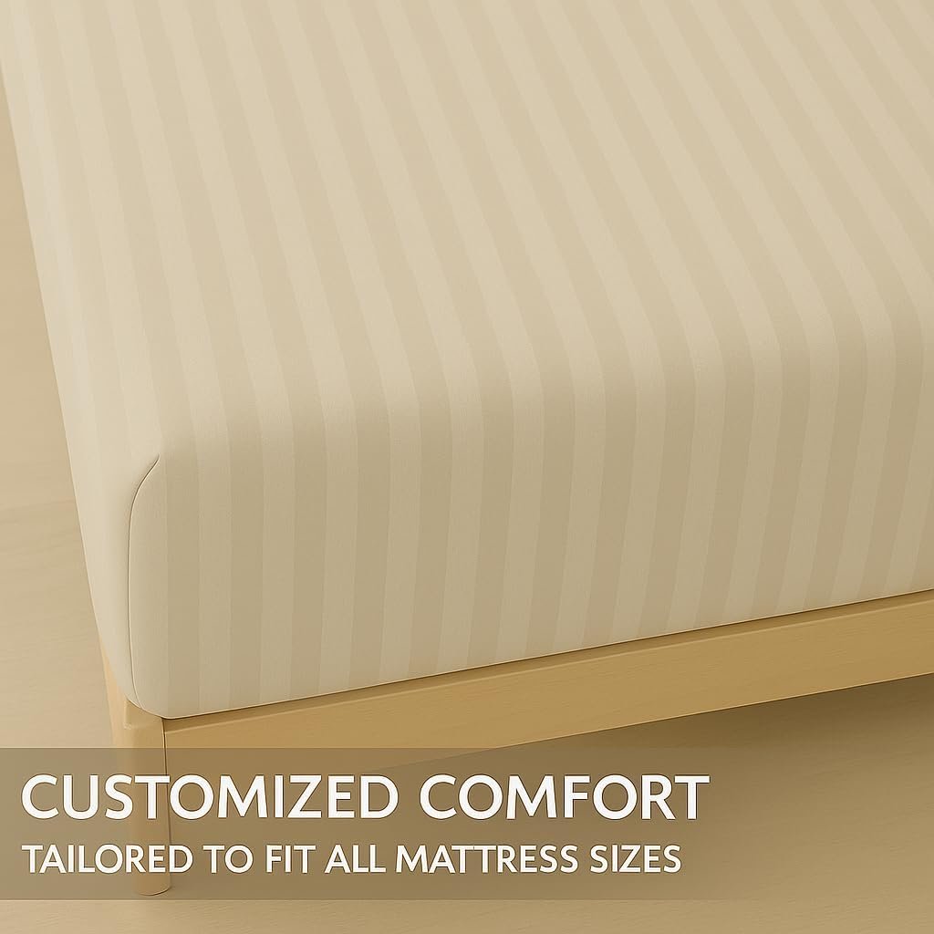 KUSTOMDECO Outlet Striped Microfiber Fitted Sheet Set – Super King 200x200 cm – Gray Color – 1 Fitted Sheet & 2 Pillowcases (50x75 cm) – Deep Pocket, Soft, Durable, Wrinkle-Resistant Bedding Set - Image 3