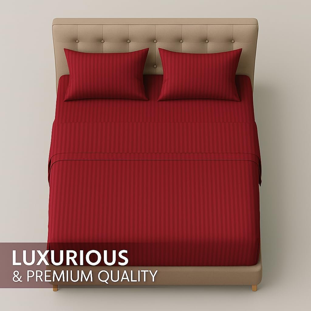 KUSTOMDECO Outlet Striped Microfiber Fitted Sheet Set – Queen 150x200 cm – Peach Color – 1 Fitted Sheet & 2 Pillowcases (50x75 cm) – Deep Pocket, Soft, Durable, Wrinkle-Resistant Bedding Set - Image 4