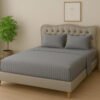 KUSTOMDECO Outlet Striped Microfiber Fitted Sheet Set – Double 120x200 cm – Royal Blue Color – 1 Fitted Sheet & 2 Pillowcases (50x75 cm) – Deep Pocket, Soft, Durable, Wrinkle-Resistant Bedding Set