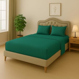 KUSTOMDECO Outlet Striped Microfiber Fitted Sheet Set – Queen 150x200 cm – Gray Color – 1 Fitted Sheet & 2 Pillowcases (50x75 cm) – Deep Pocket, Soft, Durable, Wrinkle-Resistant Bedding Set