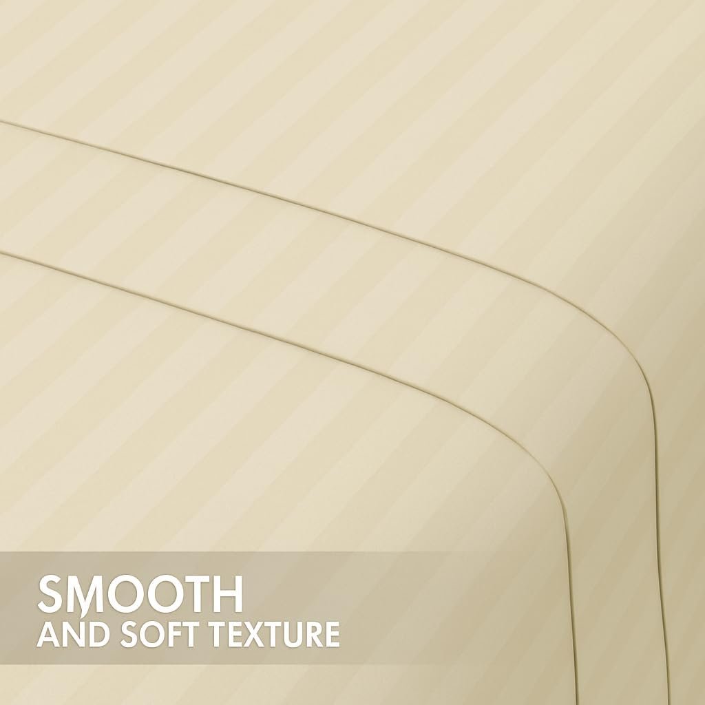 KUSTOMDECO Outlet Striped Microfiber Fitted Sheet Set – Twin 90x200 cm – Cream Color – 1 Fitted Sheet & 2 Pillowcases (50x75 cm) – Deep Pocket, Soft, Durable, Wrinkle-Resistant Bedding Set - Image 5
