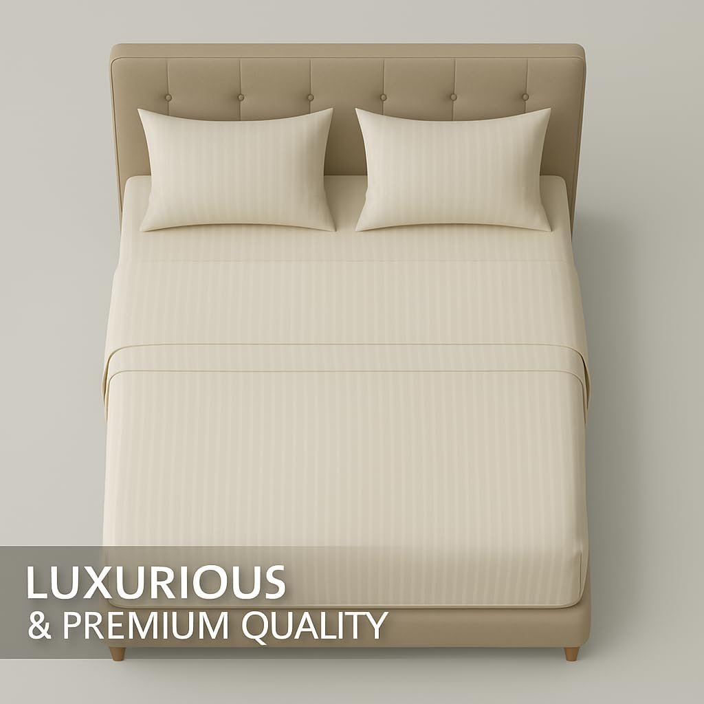 KUSTOMDECO Outlet Striped Microfiber Fitted Sheet Set – Twin 90x200 cm – Cream Color – 1 Fitted Sheet & 2 Pillowcases (50x75 cm) – Deep Pocket, Soft, Durable, Wrinkle-Resistant Bedding Set - Image 6