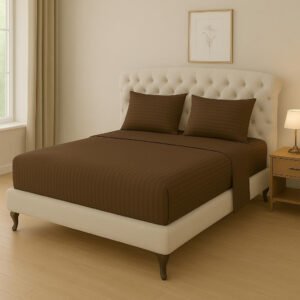 KUSTOMDECO Outlet Striped Microfiber Fitted Sheet Set – Double 120x200 cm – Peach Color – 1 Fitted Sheet & 2 Pillowcases (50x75 cm) – Deep Pocket, Soft, Durable, Wrinkle-Resistant Bedding Set