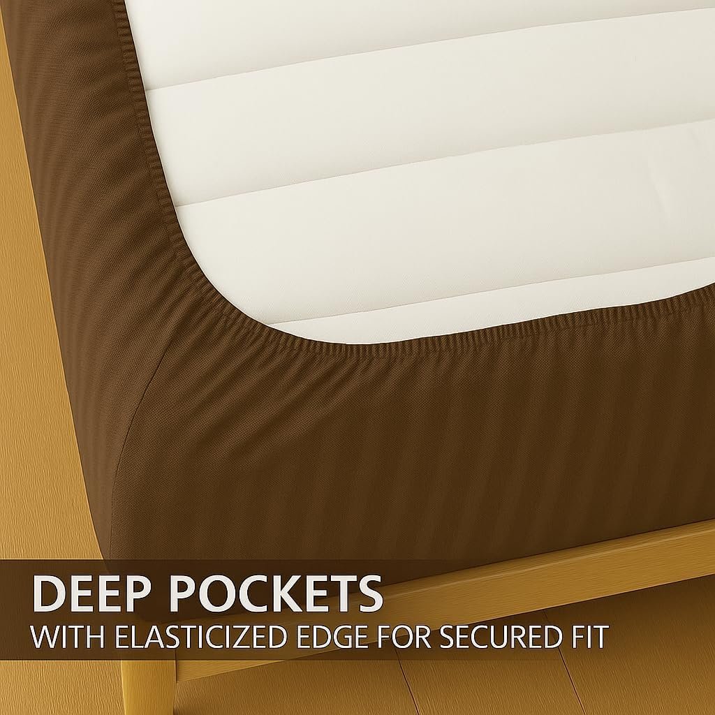 KUSTOMDECO Outlet Striped Microfiber Fitted Sheet Set – Double 120x200 cm – Peach Color – 1 Fitted Sheet & 2 Pillowcases (50x75 cm) – Deep Pocket, Soft, Durable, Wrinkle-Resistant Bedding Set - Image 4