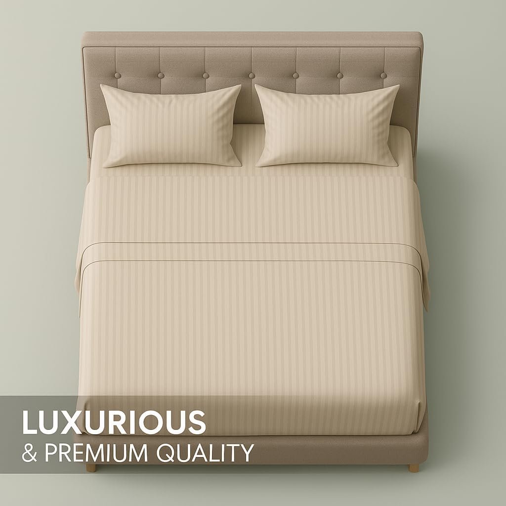 KUSTOMDECO Outlet Striped Microfiber Fitted Sheet Set – Queen 150x200 cm – Royal Blue Color – 1 Fitted Sheet & 2 Pillowcases (50x75 cm) – Deep Pocket, Soft, Durable, Wrinkle-Resistant Bedding Set - Image 6