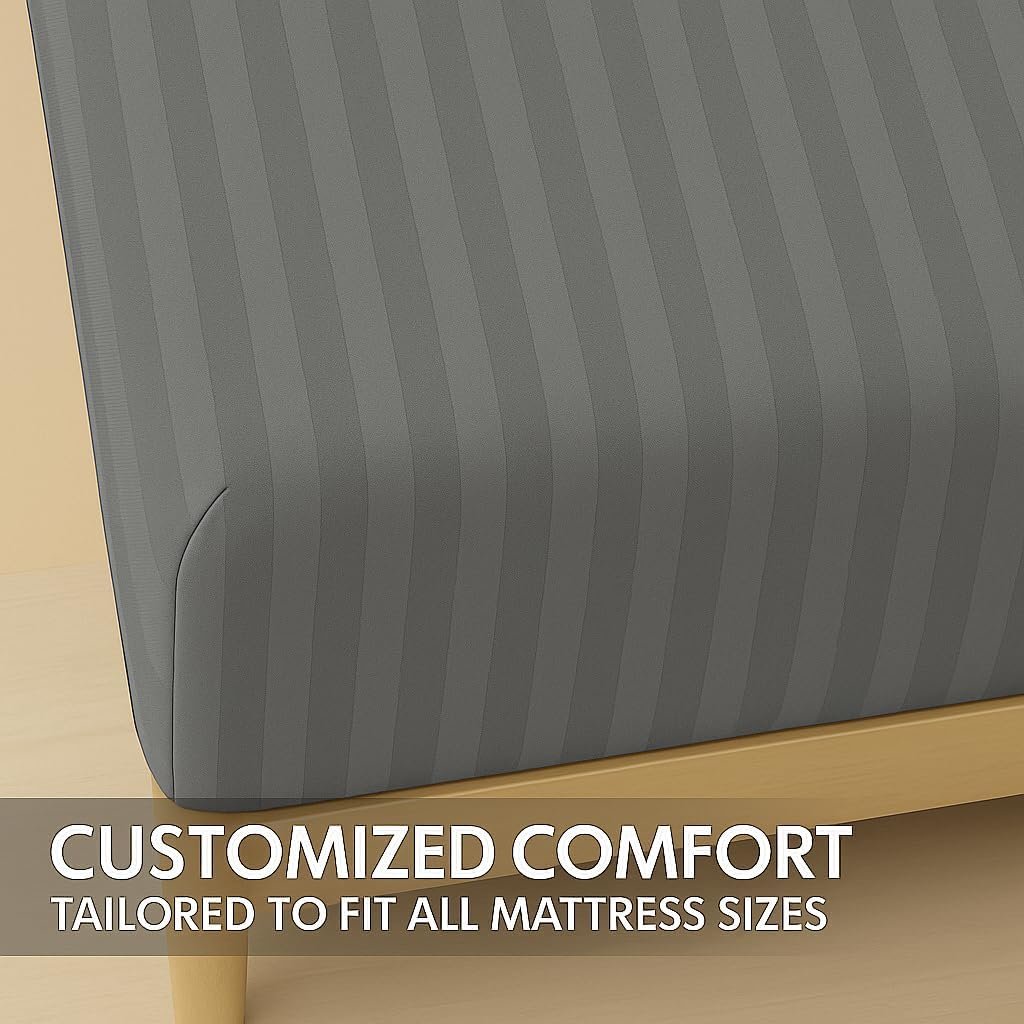 KUSTOMDECO Outlet Striped Microfiber Fitted Sheet Set – Super King 200x200 cm – Maroon Color – 1 Fitted Sheet & 2 Pillowcases (50x75 cm) – Deep Pocket, Soft, Durable, Wrinkle-Resistant Bedding Set - Image 5