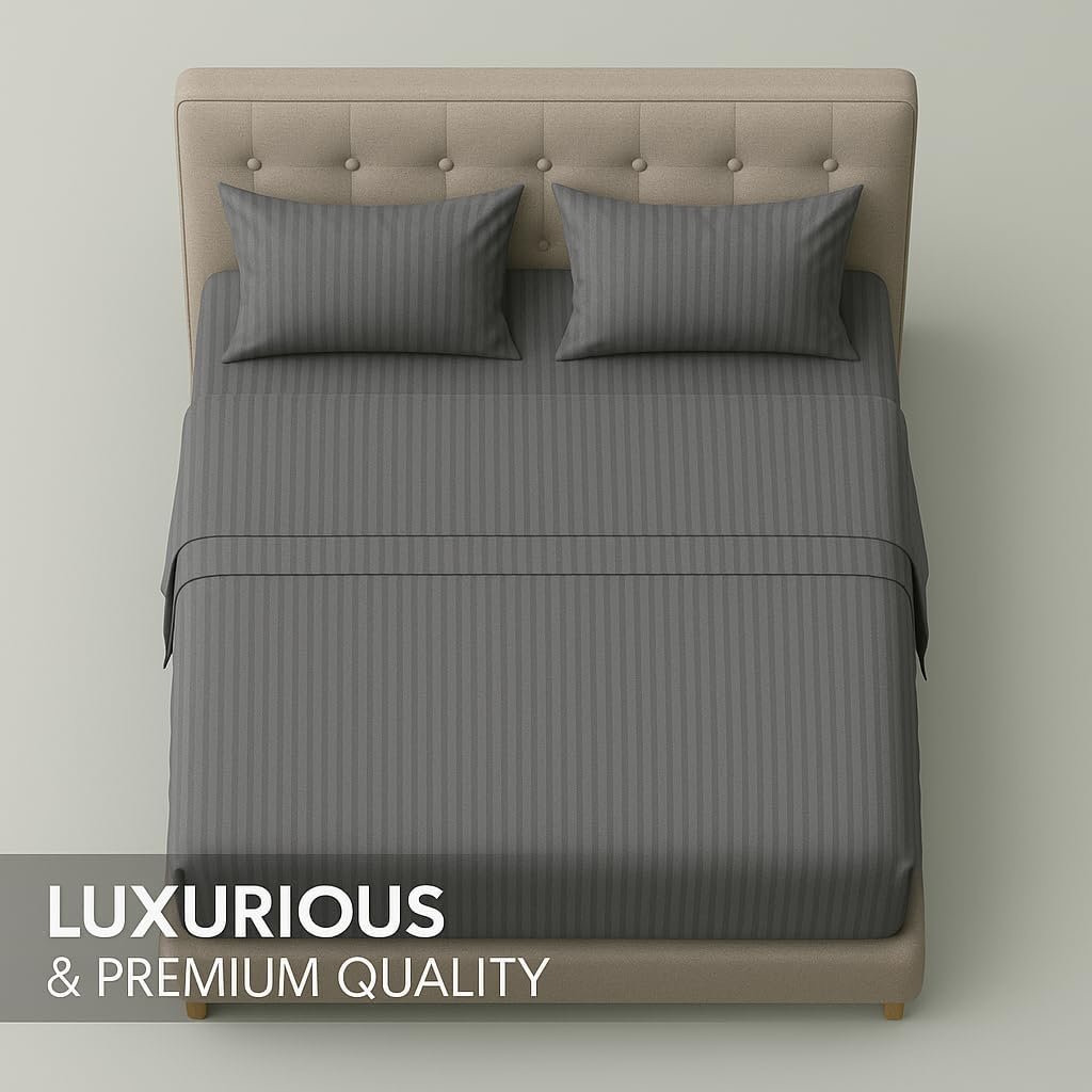 KUSTOMDECO Outlet Striped Microfiber Fitted Sheet Set – Super King 200x200 cm – Maroon Color – 1 Fitted Sheet & 2 Pillowcases (50x75 cm) – Deep Pocket, Soft, Durable, Wrinkle-Resistant Bedding Set - Image 6