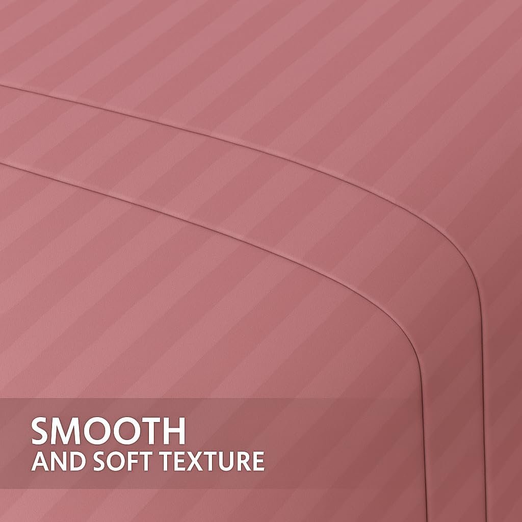 KUSTOMDECO Outlet Striped Microfiber Fitted Sheet Set – King 180x200 cm – Chocolate Color – 1 Fitted Sheet & 2 Pillowcases (50x75 cm) – Deep Pocket, Soft, Durable, Wrinkle-Resistant Bedding Set - Image 4