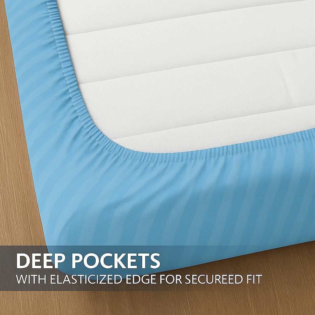 KUSTOMDECO Outlet Striped Microfiber Fitted Sheet Set – Super King 200x200 cm – Olive Green Color – 1 Fitted Sheet & 2 Pillowcase (50x75 cm) – Deep Pocket, Soft, Durable, Wrinkle-Resistant Bedding Set - Image 5