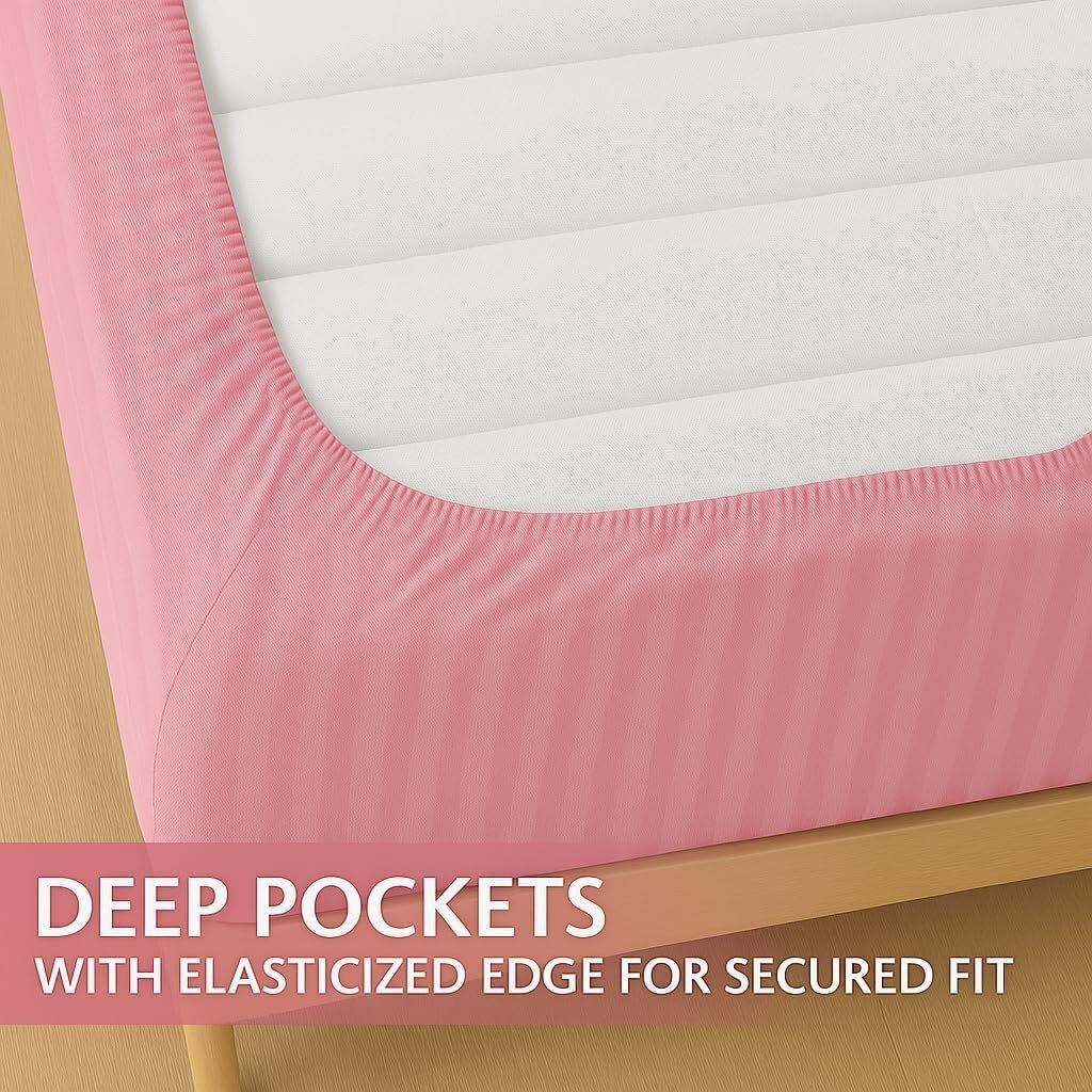 KUSTOMDECO Outlet Striped Microfiber Fitted Sheet Set – King 180x200 cm – Sky Blue Color – 1 Fitted Sheet & 2 Pillowcases (50x75 cm) – Deep Pocket, Soft, Durable, Wrinkle-Resistant Bedding Set - Image 5