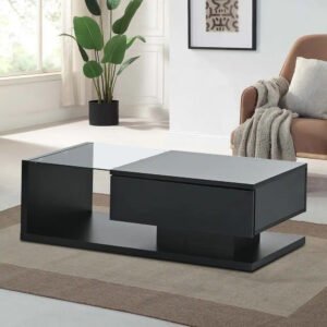 High Gloss Rectangular Coffee Table with a Drawer - Modern Center Table, Perfect for Living Rooms