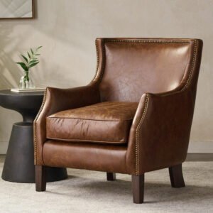 Vintage Light Brown Leather Club Chair - Stylish Upholstered Accent Chair, Custom Design for Living Room or Office